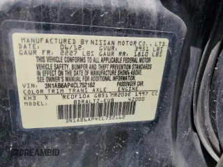 2012 Nissan Sentra S with VIN 3N1AB6AP4CL752162, listed as a Copart auction lot 52147985 with 108,715 mi miles and Salvage Title. Bid and sale history available at DreamBid. Image 12.