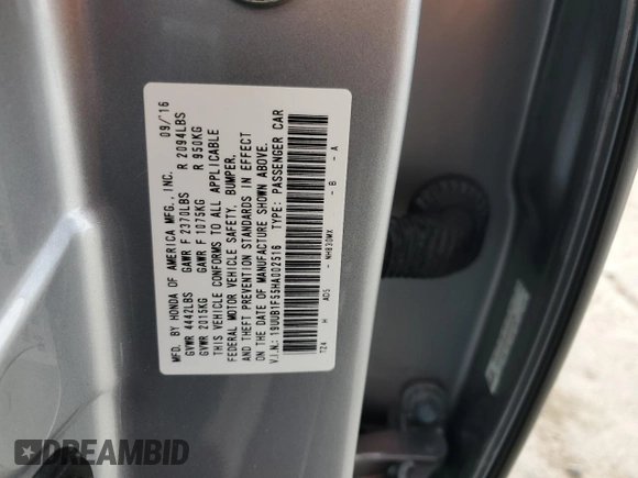 2017 Acura TLX Technology с VIN 19UUB1F55HA002516, выставлен на аукционе Copart как лот 56880345 с пробегом 20 327 миль миль и Списание • Salvage title. История ставок и продаж доступна на DreamBid. Изображение 12.