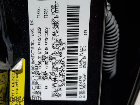 2015 Toyota Tundra 4WD Truck Platinum with VIN 5TFAW5F1XFX468916, listed as a Copart auction lot 71393304 with 196,393 mi miles and Salvage Title. Bid and sale history available at carsss.com. Image 12.