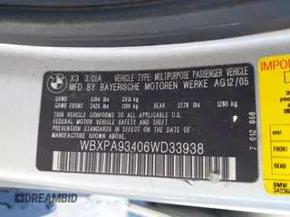 2006 BMW X3 3.0i z VIN WBXPA93406WD33938, wystawiony jako IAAI lot #42342328 z przebiegiem 198 796 mil mil oraz . Historia ofert i sprzedaży dostępna na DreamBid. Obrazek 9.