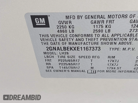 2014 Chevrolet Equinox LT z VIN 2GNALBEKXE1167373, wystawiony jako IAAI lot #42006662 z przebiegiem 108 555 mil mil oraz . Historia ofert i sprzedaży dostępna na DreamBid. Obrazek 9.