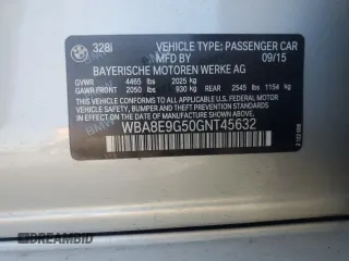 2016 BMW 3 Series 328i with VIN WBA8E9G50GNT45632, listed as a Copart auction lot 53670555 with 63,790 mi miles and Salvage Title. Bid and sale history available at carsss.com. Image 12.