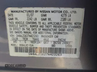 2007 Nissan Altima 2.5 S with VIN 1N4AL21E27N423263, listed as a IAAI auction lot 42049782 with 163,945 mi miles. Bid and sale history available at carsss.com. Image 9.