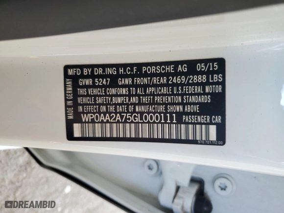 2016 Porsche Panamera 4 with VIN WP0AA2A75GL000111, listed as a Copart auction lot 53202714 with 130,189 mi miles and Salvage Title. Bid and sale history available at carsss.com. Image 12.