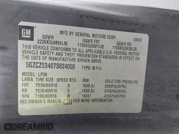 2007 Saturn VUE V6 with VIN 5GZCZ53407S824009, listed as a IAAI auction lot 42026682 with 114,976 mi miles and . Bid and sale history available at DreamBid. Image 9.