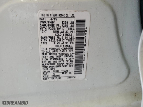 2015 Nissan Rogue Select S with VIN JN8AS5MT8FW661690, listed as a Copart auction lot 44964625 with 166,377 mi miles and Salvage Title. Bid and sale history available at carsss.com. Image 13.