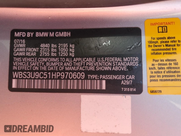 2017 BMW M4 with VIN WBS3U9C51HP970609, listed as a Copart auction lot 63874174 with 34,063 mi miles and Non Repairable. Bid and sale history available at carsss.com. Image 12.