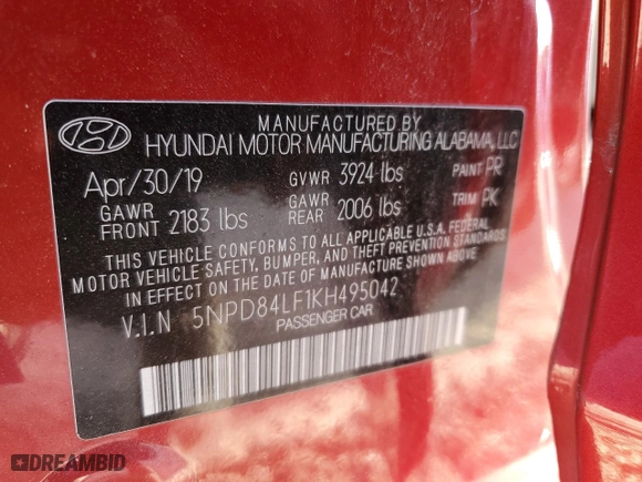 2019 Hyundai Elantra SEL with VIN 5NPD84LF1KH495042, listed as a Copart auction lot 84731834 with 114,536 mi miles and Salvage Title. Bid and sale history available at carsss.com. Image 14.