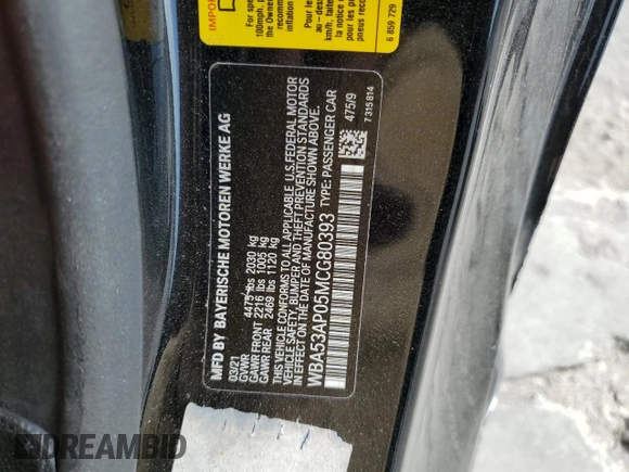 2021 BMW 4 Series 430i with VIN WBA53AP05MCG80393, listed as a Copart auction lot 84918394 with 61,614 mi miles and Salvage Title. Bid and sale history available at DreamBid. Image 14.