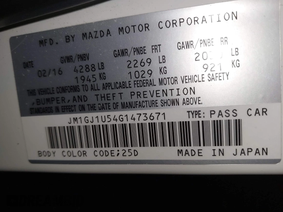2016 Mazda Mazda6 i Sport with VIN JM1GJ1U54G1473671, listed as a IAAI auction lot 41576038 with 88,386 mi miles. Bid and sale history available at carsss.com. Image 9.