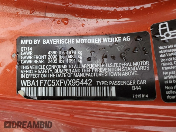2015 BMW 2 Series 228i xDrive with VIN WBA1F7C5XFVX95442, listed as a Copart auction lot 78858824 with 159,414 mi miles and Salvage Title. Bid and sale history available at carsss.com. Image 12.