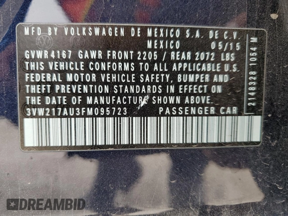 2015 Volkswagen Golf TSI S z VIN 3VW217AU3FM095723, wystawiony jako Copart lot #52526865 z przebiegiem 71 342 mil mil oraz Szkoda całkowita • Salvage title. Historia ofert i sprzedaży dostępna na DreamBid. Obrazek 12.