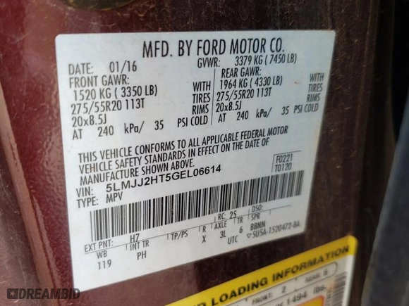 2016 Lincoln Navigator Select with VIN 5LMJJ2HT5GEL06614, listed as a Copart auction lot 42925325 with 107,547 mi miles and Salvage Title. Bid and sale history available at carsss.com. Image 14.