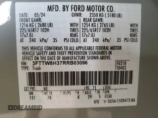 2024 Ford Maverick XLT with VIN 3FTTW8H37RRB03096, listed as a Copart auction lot 59818565 with 7,535 mi miles and Salvage title. Bid and sale history available at DreamBid. Image 12.