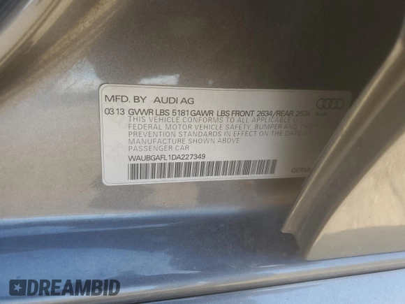 2013 Audi S4 Premium Plus z VIN WAUBGAFL1DA227349, wystawiony jako Copart lot #54449925 z przebiegiem 115 844 mil mil oraz Szkoda całkowita • Salvage title. Historia ofert i sprzedaży dostępna na DreamBid. Obrazek 13.