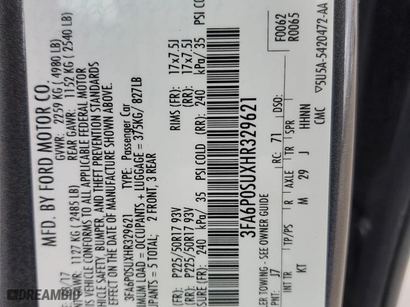 2017 Ford Fusion Energi Titanium with VIN 3FA6P0SUXHR329621, listed as a Copart auction lot 86553834 with 122,073 mi miles and Salvage Title. Bid and sale history available at carsss.com. Image 15.