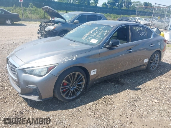 2018 Infiniti Q50 Red Sport 400 with VIN JN1FV7AP7JM461628, listed as a IAAI auction lot 42622062 with 58,561 mi miles and . Bid and sale history available at DreamBid. Image 19.