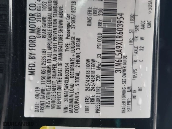 2020 Lincoln MKZ Standard with VIN 3LN6L5A9XLR603954, listed as a Copart auction lot 81637174 with 76,344 mi miles and Salvage Title. Bid and sale history available at carsss.com. Image 14.
