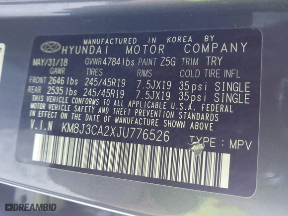 2018 Hyundai Tucson Value with VIN KM8J3CA2XJU776526, listed as a IAAI auction lot 41322657 with 102,444 mi miles. Bid and sale history available at carsss.com. Image 9.