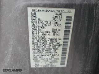 2006 Nissan Pathfinder SE with VIN 5N1AR18WX6C673874, listed as a Copart auction lot 52545235 with 185,716 mi miles and Salvage Title. Bid and sale history available at carsss.com. Image 13.