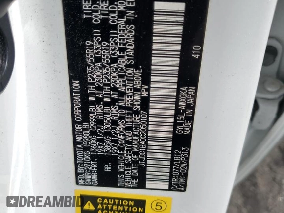 2012 Lexus RX 450h with VIN JTJBC1BA0C2050107, listed as a Copart auction lot 62010125 with Not provided miles and Salvage title. Bid and sale history available at DreamBid. Image 13.