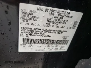 2013 Ford Explorer with VIN 1FM5K8B84DGC76644, listed as a Copart auction lot 55736475 with 213,434 mi miles and Salvage title. Bid and sale history available at DreamBid. Image 13.