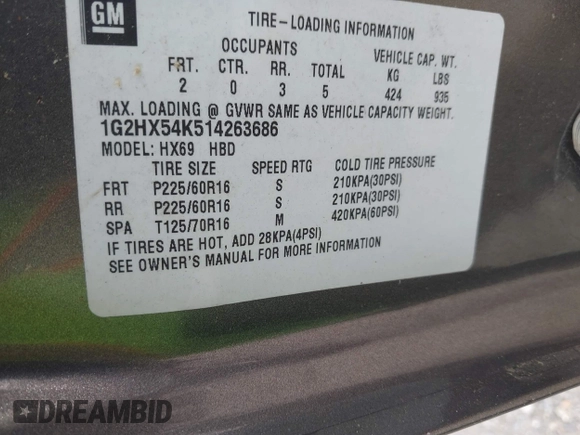 2001 Pontiac Bonneville SE z VIN 1G2HX54K514263686, wystawiony jako IAAI lot #42373637 z przebiegiem Nie podano mil oraz . Historia ofert i sprzedaży dostępna na DreamBid. Obrazek 9.