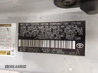 2007 Toyota Camry z VIN JTNBB46KX73018805, wystawiony jako IAAI lot #42210872 z przebiegiem 138 975 mil mil oraz . Historia ofert i sprzedaży dostępna na DreamBid. Obrazek 9.
