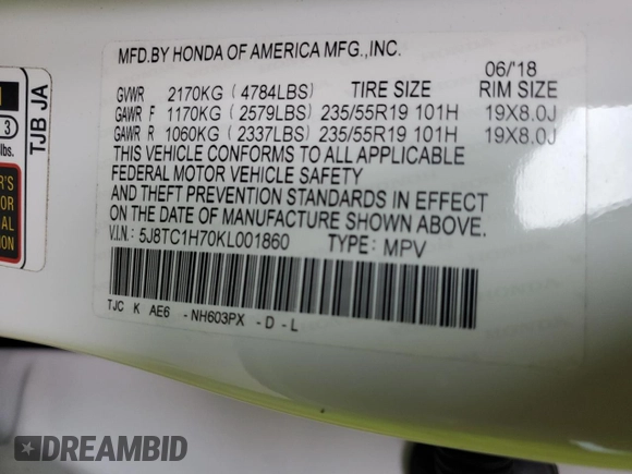 2019 Acura RDX w/Advance Pkg with VIN 5J8TC1H70KL001860, listed as a Copart auction lot 82996034 with 93,073 mi miles and Salvage Title. Bid and sale history available at carsss.com. Image 13.
