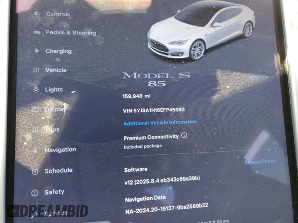 2014 Tesla Model S 60 с VIN 5YJSA1H16EFP45983, выставлен на аукционе Copart как лот 52256635 с пробегом 159 948 миль миль и Списание • Salvage title. История ставок и продаж доступна на DreamBid. Изображение 9.