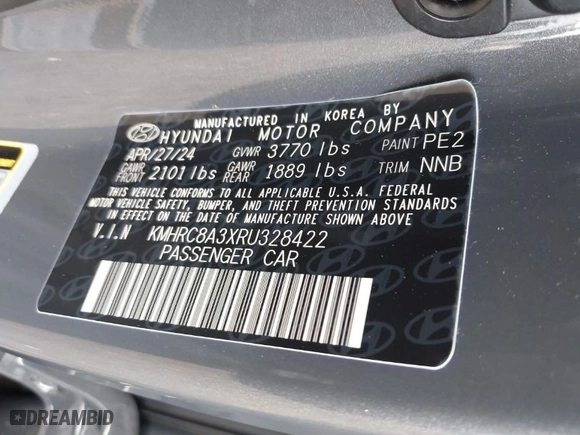 2024 Hyundai Venue SEL with VIN KMHRC8A3XRU328422, listed as a IAAI auction lot 40193664 with NaN miles. Bid and sale history available at carsss.com. Image 9.