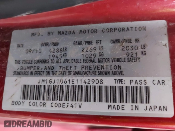 2014 Mazda 6 i Sport with VIN JM1GJ1U61E1142908, listed as a IAAI auction lot 41916081 with 147,770 mi miles and . Bid and sale history available at carsss.com. Image 9.