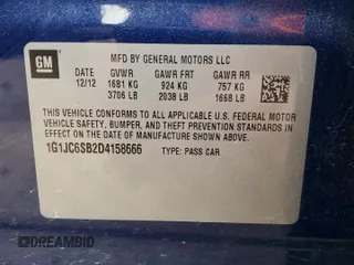 2013 Chevrolet Sonic LT with VIN 1G1JC6SB2D4158666, listed as a Copart auction lot 88226915 with 62,213 mi miles and Clean Title. Bid and sale history available at carsss.com. Image 13.