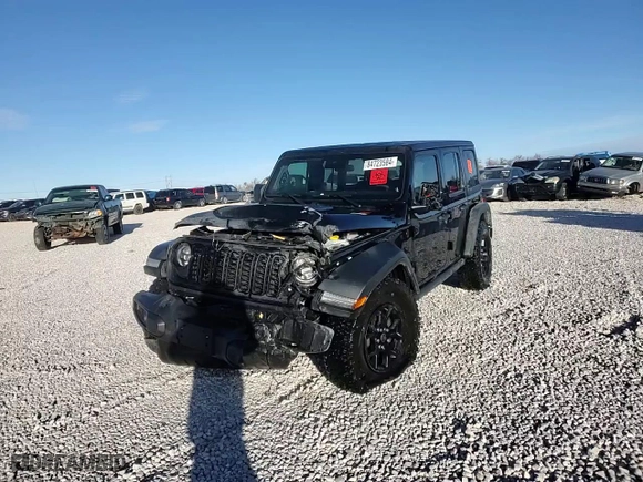 2024 Jeep Wrangler Willys with VIN 1C4PJXDN7RW107633, listed as a Copart auction lot 84723584 with 8,470 mi miles and Salvage Title. Bid and sale history available at carsss.com. Image 12.