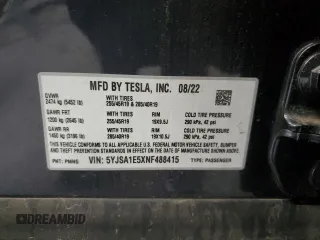 2022 Tesla Model S с VIN 5YJSA1E5XNF488415, выставлен на аукционе Copart как лот 57347565 с пробегом 18 662 миль миль и Списание • Salvage title. История ставок и продаж доступна на DreamBid. Изображение 13.
