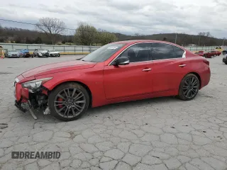 2018 Infiniti Q50 Red Sport 400 with VIN JN1FV7AP5JM460848, listed as a Copart auction lot 49785355 with 88,963 mi miles and Clean Title. Bid and sale history available at carsss.com. Image 1.