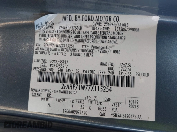 2007 Ford Police Interceptor с VIN 2FAHP71W77X115254, выставлен на аукционе IAAI как лот 41318385 с пробегом 154 983 миль миль и . История ставок и продаж доступна на DreamBid. Изображение 9.
