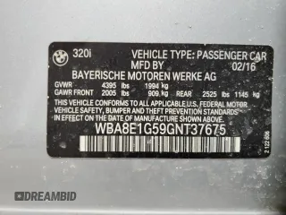 2016 BMW 3 Series 320i with VIN WBA8E1G59GNT37675, listed as a Copart auction lot 46751825 with 63,110 mi miles and Salvage Title. Bid and sale history available at DreamBid. Image 12.