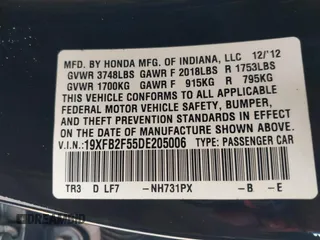 2013 Honda Civic LX z VIN 19XFB2F55DE205006, wystawiony jako IAAI lot #42319899 z przebiegiem 114 901 mil mil oraz . Historia ofert i sprzedaży dostępna na DreamBid. Obrazek 9.