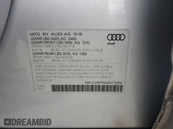 2016 Audi Q5 Premium Plus with VIN WA1L2AFP6GA071848, listed as a Copart auction lot 51328385 with 151,045 mi miles and Clean title. Bid and sale history available at DreamBid. Image 13.