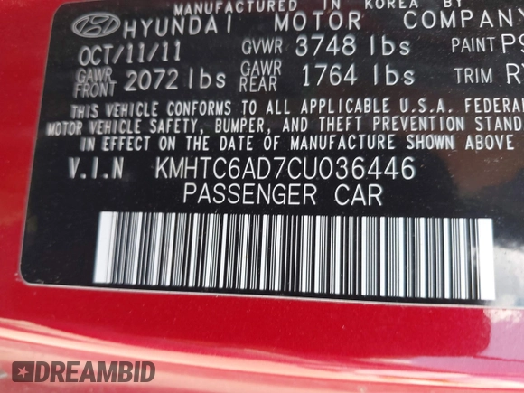 2012 Hyundai Veloster w/Gray Int z VIN KMHTC6AD7CU036446, wystawiony jako IAAI lot #42267057 z przebiegiem 110 564 mil mil oraz . Historia ofert i sprzedaży dostępna na DreamBid. Obrazek 9.