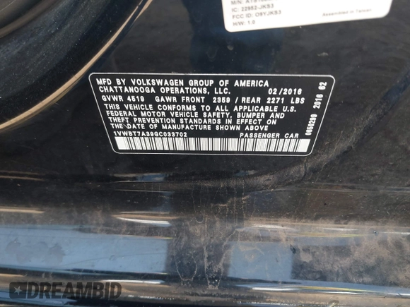 2016 Volkswagen Passat SE z VIN 1VWBT7A39GC033702, wystawiony jako IAAI lot #40547421 z przebiegiem 122 206 mil mil oraz . Historia ofert i sprzedaży dostępna na DreamBid. Obrazek 9.