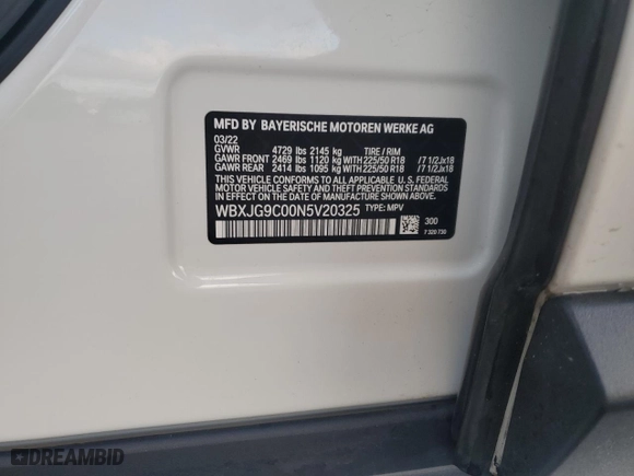2022 BMW X1 xDrive28i with VIN WBXJG9C00N5V20325, listed as a Copart auction lot 83446714 with 46,270 mi miles and Salvage Title. Bid and sale history available at carsss.com. Image 14.