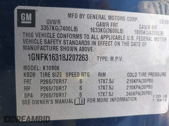 2008 Chevrolet Suburban Commercial with VIN 1GNFK16318J207263, listed as a IAAI auction lot 41246619 with 247,454 mi miles. Bid and sale history available at carsss.com. Image 9.