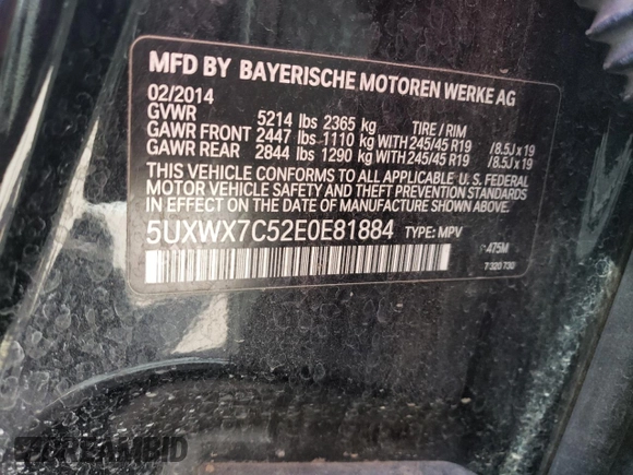 2014 BMW X3 xDrive35i with VIN 5UXWX7C52E0E81884, listed as a Copart auction lot 49905685 with 89,596 mi miles and Salvage Title. Bid and sale history available at DreamBid. Image 15.