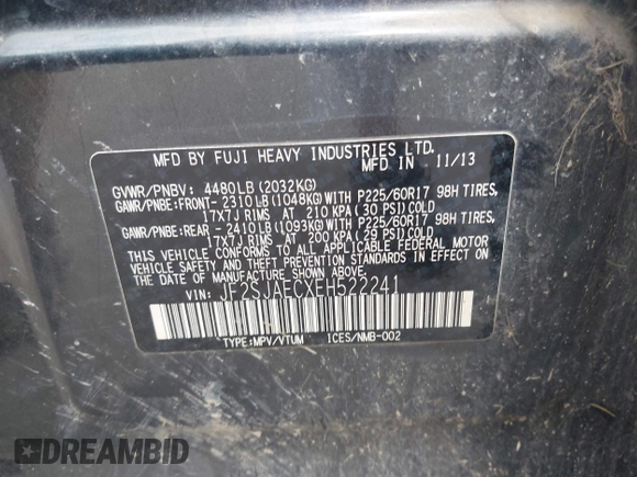 2014 Subaru Forester Premium with VIN JF2SJAECXEH522241, listed as a IAAI auction lot 42667748 with 249,092 mi miles and . Bid and sale history available at DreamBid. Image 9.