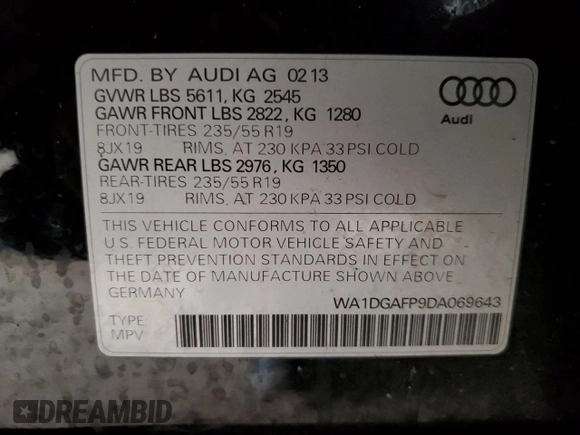 2013 Audi Q5 Premium Plus z VIN WA1DGAFP9DA069643, wystawiony jako Copart lot #47698695 z przebiegiem 143 555 mil mil oraz Czysty tytuł • Clean title. Historia ofert i sprzedaży dostępna na DreamBid. Obrazek 13.