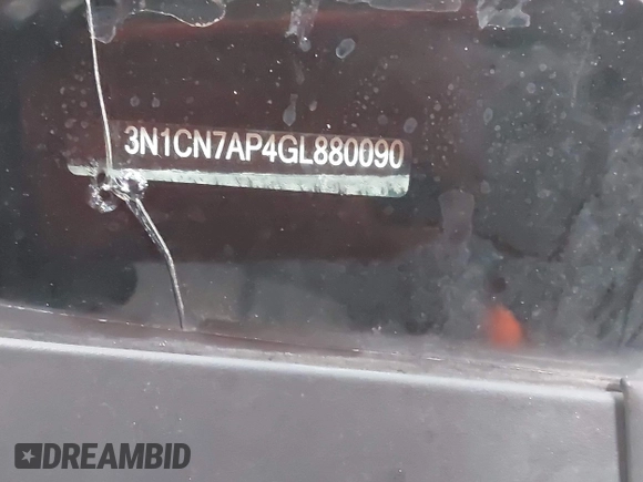2016 Nissan Versa SV with VIN 3N1CN7AP4GL880090, listed as a IAAI auction lot 41967937 with 101,818 mi miles and . Bid and sale history available at DreamBid. Image 9.
