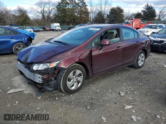 2013 Honda Civic LX with VIN 19XFB2F51DE053242, listed as a Copart auction lot 45989055 with 96,441 mi miles and Salvage title. Bid and sale history available at DreamBid. Image 1.