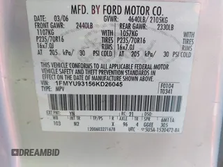 2006 Ford Escape XLT with VIN 1FMYU93156KD26045, listed as a IAAI auction lot 42503718 with 141,738 mi miles and . Bid and sale history available at DreamBid. Image 9.